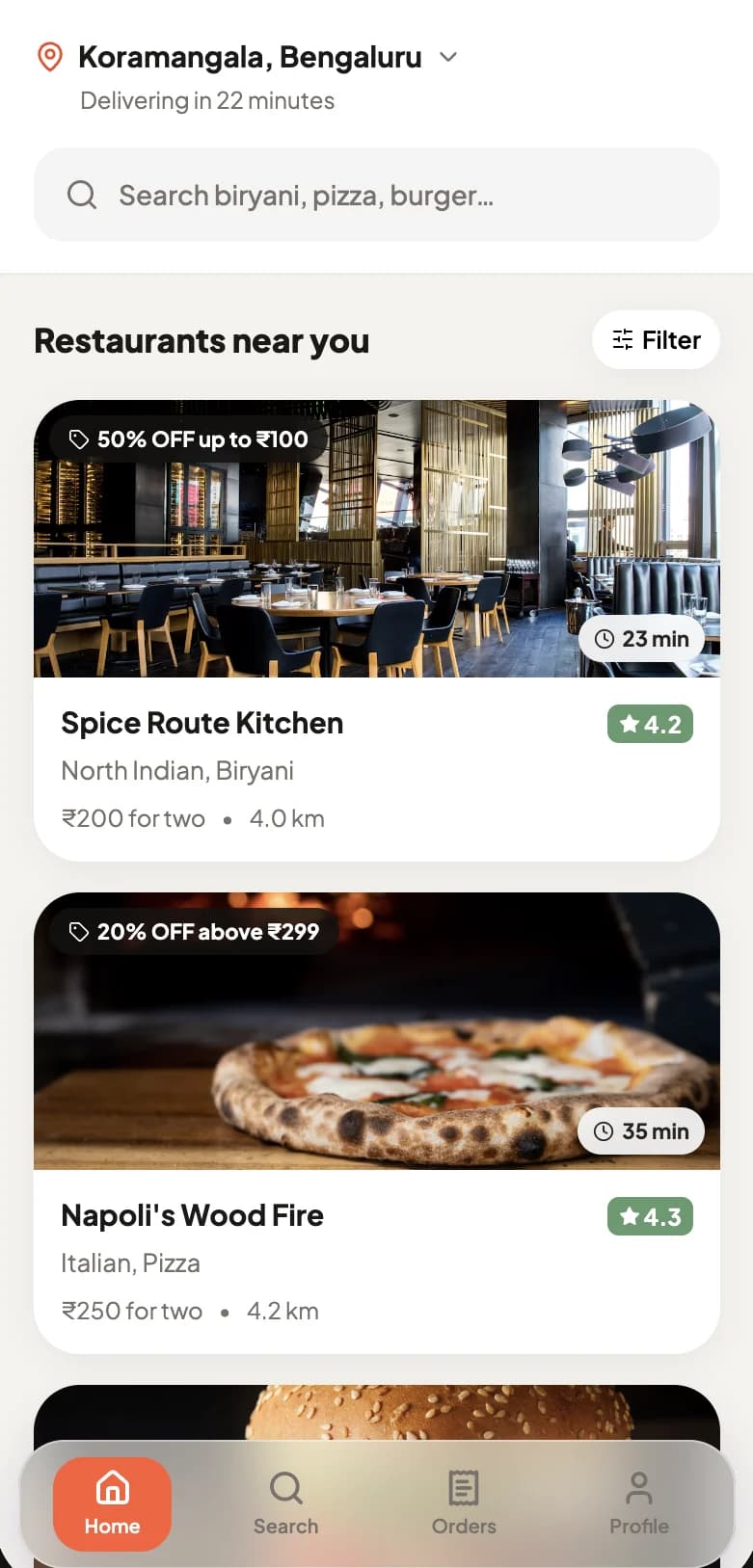 BiteRush — restaurants near you, with offers, delivery times and ratings.