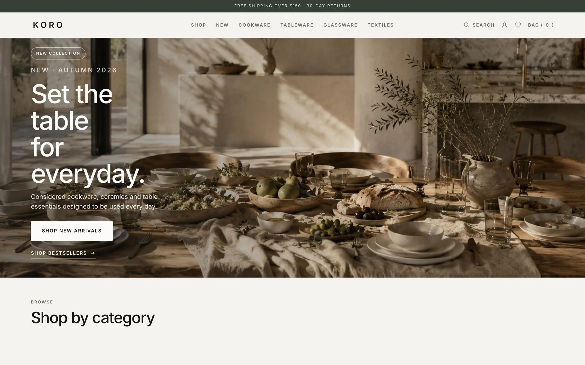 KORO storefront — kitchen, table and home essentials.
