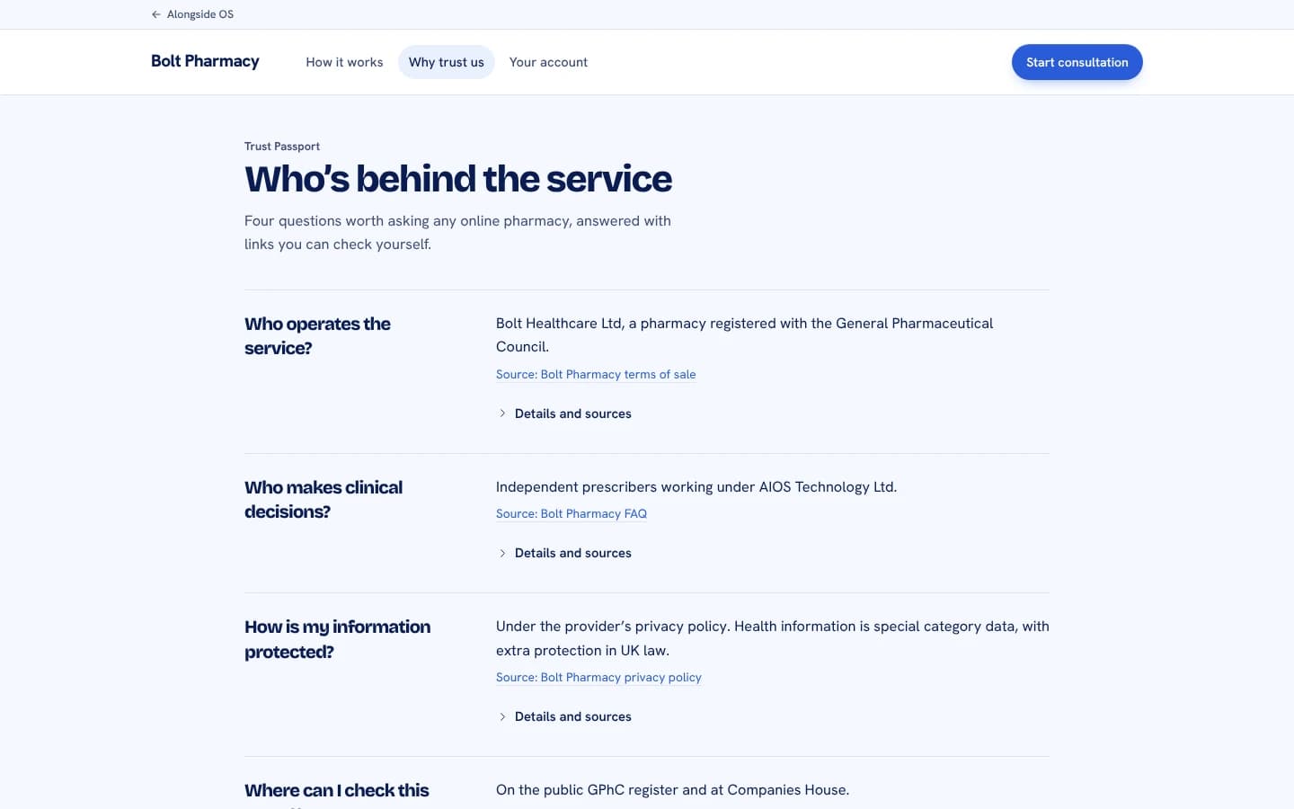 Trust Passport — who operates the service, who makes clinical decisions and how information is protected, with sources.