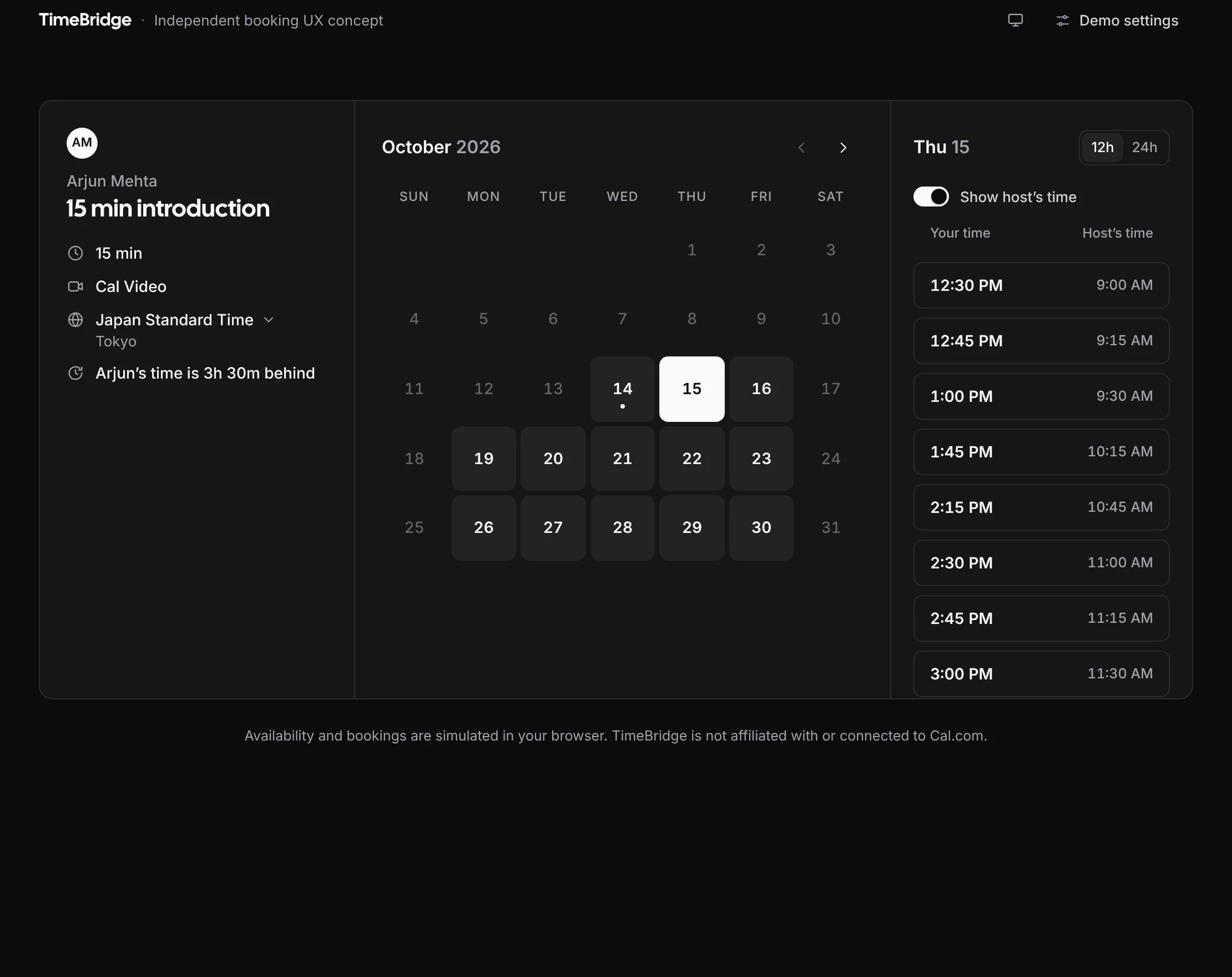 Booking step in the dark theme.