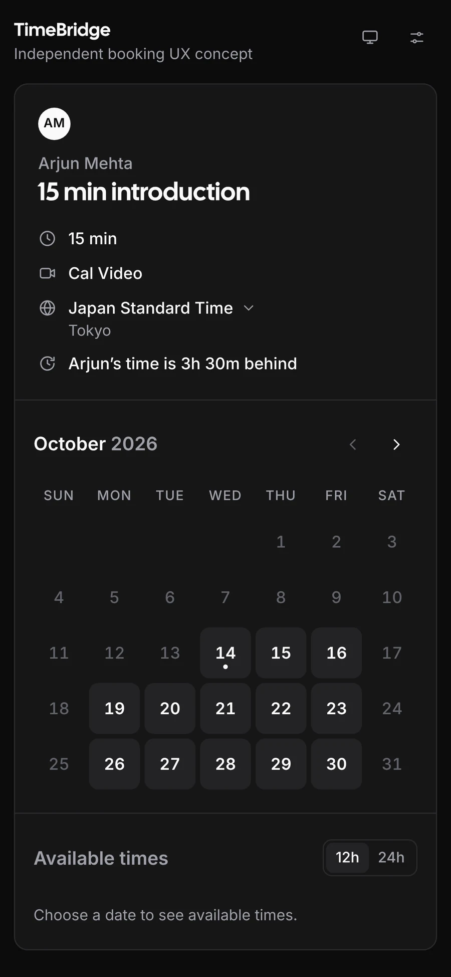 Booking on a phone in the dark theme.