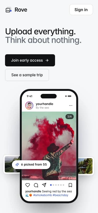Rove on mobile — a finished Drop, 6 picked from 55.